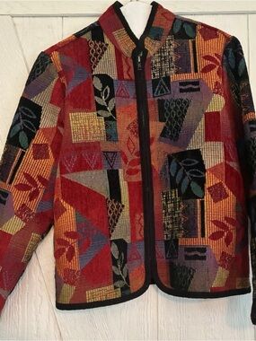 Coldwater Creek Tapestry Textured Zip Patterned Jacket Boho Women SZ PS